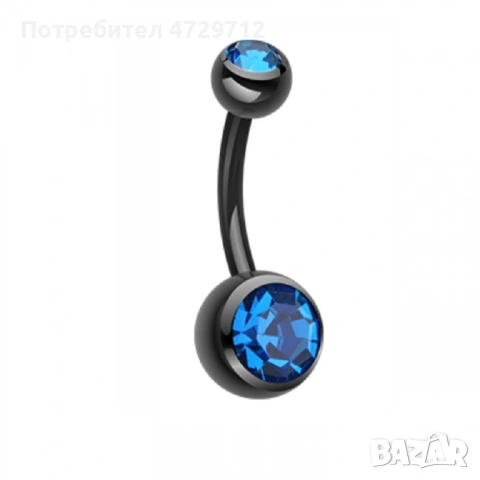 Черен пиърсинг за пъпа с цирконий, снимка 4 - Друго оборудване - 53424837