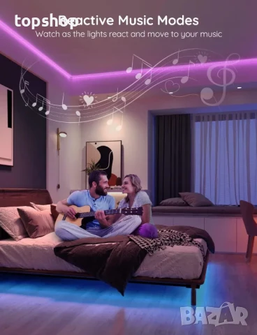 НОВА, ТЕСТВАНА LED лента Govee, 65,6 фута (19,8 м), WiFi RGB лента, работеща с Alexa и Google..., снимка 6 - Лед осветление - 50575658