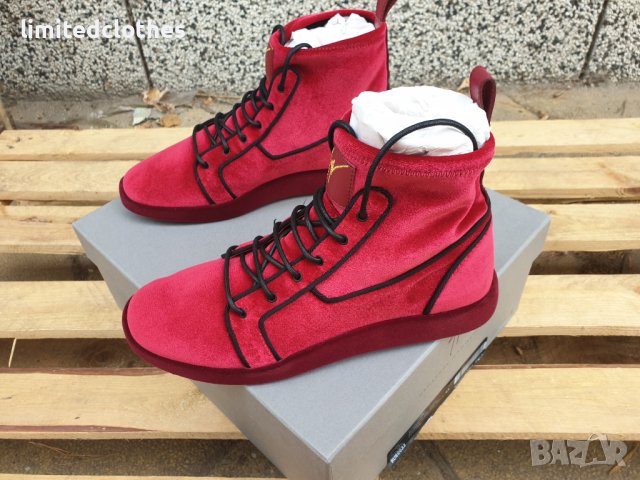 GIUSEPPE ZANOTTI Red Velvet High Top Sneakers Мъжки Велурени Кецове size 41, снимка 6 - Кецове - 42383947