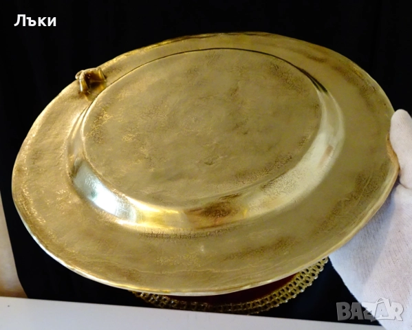 Бронзова чиния,плато,пано 850 гр.,27 см.,релеф,позлата. , снимка 4 - Антикварни и старинни предмети - 52216497