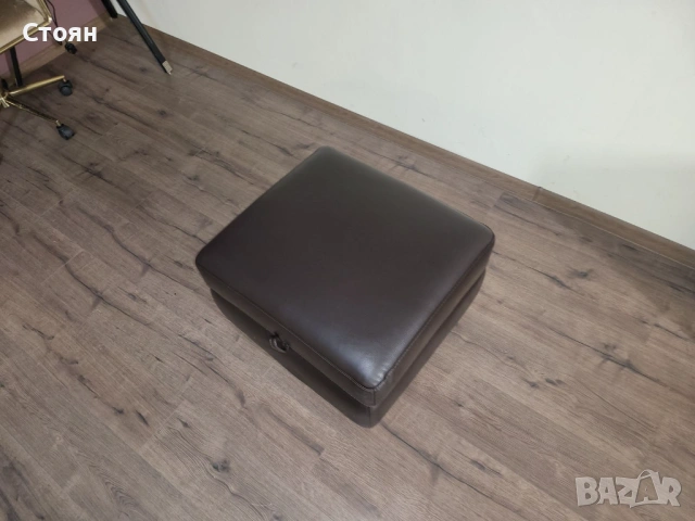 Кафява кожена табуретка с функция ракла, снимка 2 - Дивани и мека мебел - 53739881