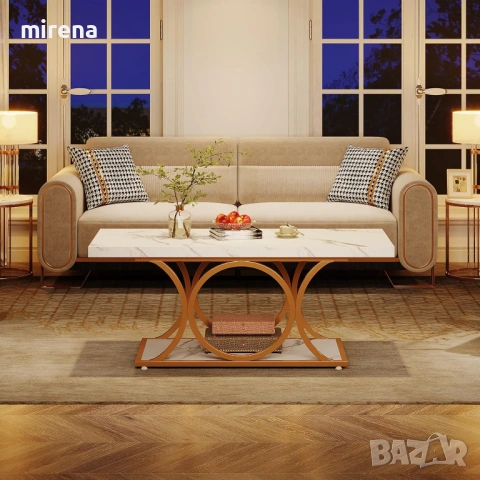 Правоъгълна масa модернa, 2-етажна изкуствен мрамор геометрични крака, снимка 3 - Маси - 53238251