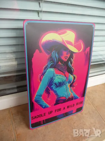 Метална табела еротика каубойка секси каубойска шапка Wild ride sexy, снимка 2 - Декорация за дома - 50114411