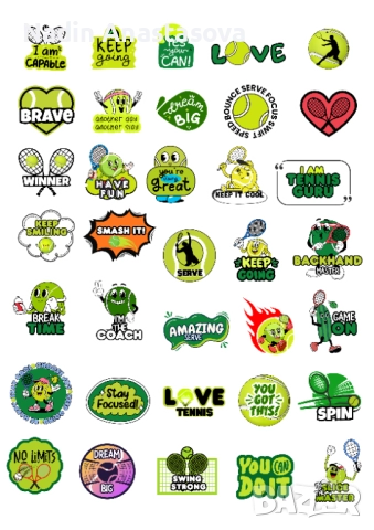 35 уникални тенис стикери - перфектни за треньори и тенис академии, снимка 2 - Тенис - 52197286
