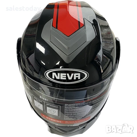 Каска за мотор с визьор, черна с червена лента с гланцово покритие, Модуларна, снимка 6 - Аксесоари и консумативи - 44681877