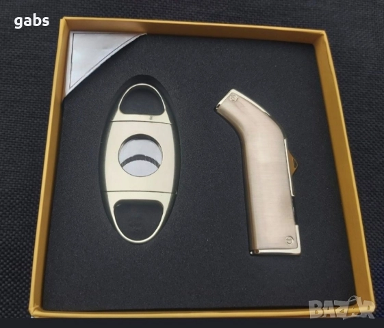Луксозен комплект за пури,запалка и резачка с лого,в подаръчна кутия, снимка 2 - Запалки - 52538517