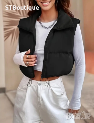 🧥 Дамски ежедневен зимен, къс Елек – STBoutique 🧥, снимка 2 - Елеци - 52331935