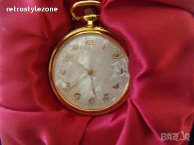 № 7974 джобен часовник   - кварцов механизъм  - работещ  - циферблат - седеф, снимка 2 - Джобни - 49754887