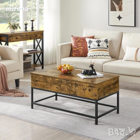 Маса за кафе повдигащ се плот, съхранение странична бюро рустик н141, снимка 5 - Маси - 53837053