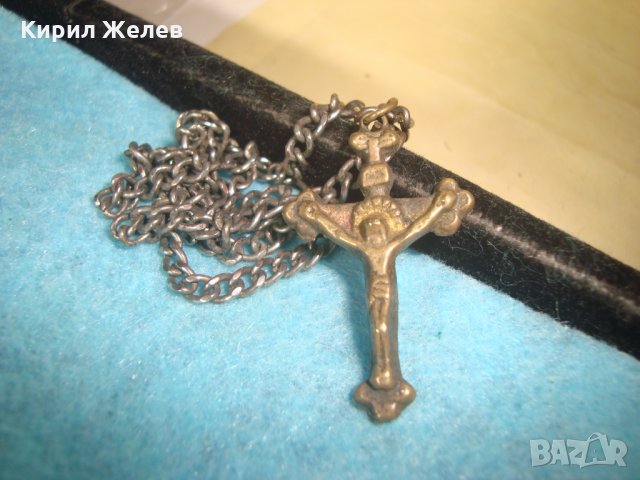 СТАРО БРОНЗОВО РАЗПЯТИЕ НАГРЪДНЕН ПРАВОСЛАВЕН КРЪСТ МАЙСТОРСКА РАБОТА със СТОМАНЕНО СИНДЖИРЧЕ 25549 , снимка 3 - Антикварни и старинни предмети - 35680544