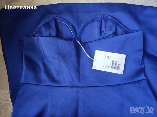 Елегантна синя сатенена рокля размер S/36 цена 84 лв., снимка 8 - Рокли - 42621899
