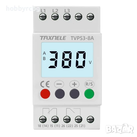 TVPS3-8A,Трифазна защита от напрежение,загуба на фаза,обръщане на фаза,фазов дисбаланс