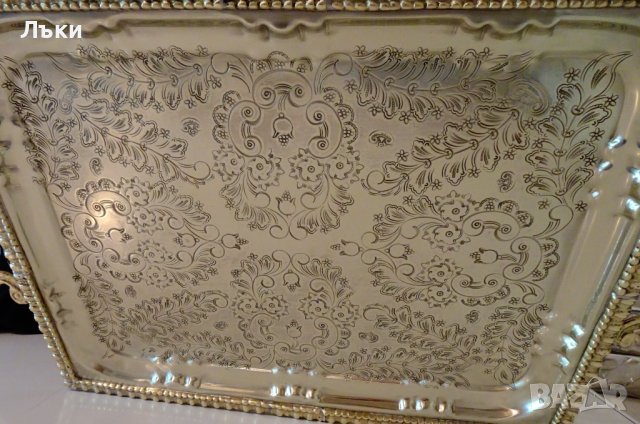 Посребрен бронзов поднос 2 кг.,56 см., снимка 11 - Антикварни и старинни предмети - 42504952