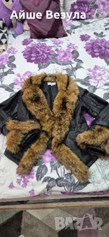 Черно зимно яке еко кожа еко пух Размер М Ново 150 лв.