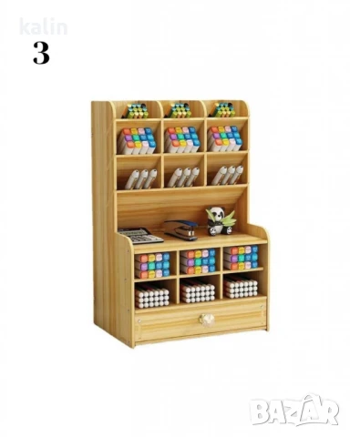 Дървен органайзер за бюро с чекмедже и многосекционно съхранение, снимка 3 - Бюра - 51426921