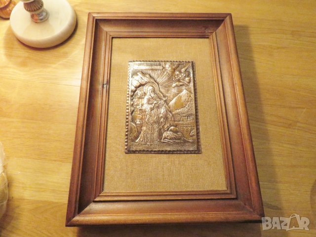 Старинна медна икона на Иван Рилски  върху платно и солидна дървена рамка - притежавайте тази икона , снимка 3 - Икони - 40691975