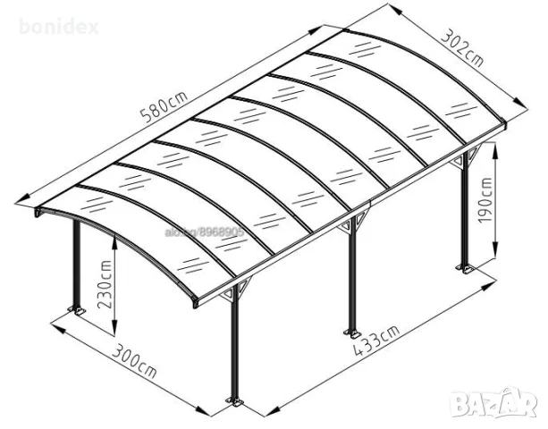 Навес за кола, беседка за градина 5.8x3x2.3 m/ h..София,Пловдив Ст. Загора, Бургас , снимка 2 - Огради и мрежи - 27083447