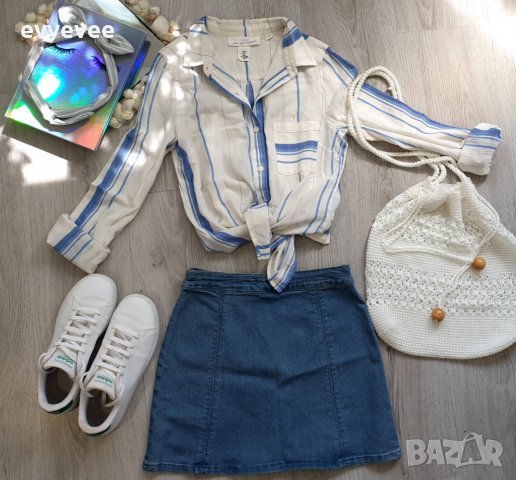 H&M Дамска риза бяло и синьо райе, снимка 2 - Ризи - 33809631