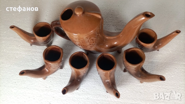 Глинен комплект за греяна ракия, тип ритон, ханска шатра, снимка 3 - Чаши - 52918665