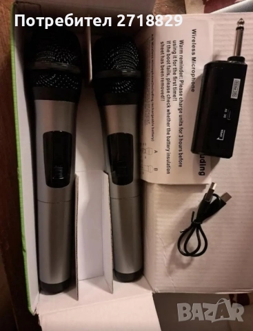 Микрофон.Комплект от два микрофона с безжичен приемник с usb зареждане за партиколона, караоке, снимка 6 - Микрофони - 51548326