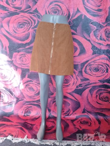 Janina Кафява къса пола със златист цип Л, снимка 1