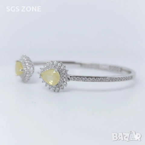 Стилна гривна от стерлингово сребро 925 с жълт сапфир, снимка 8 - Гривни - 52793516