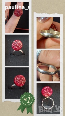 Три различни броя / Сребърен пръстен топка с кристали "Swarovski" / проба 925 и Житен клас , снимка 14 - Пръстени - 26286330