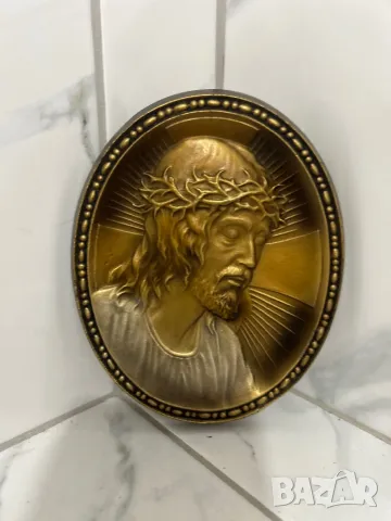 Исус метал пано икона религия релеф, 14 см/ 11 см, снимка 3 - Антикварни и старинни предмети - 48150580