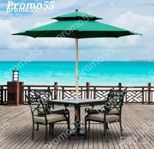 Качествен чадър 220см. с двоен покрив за стабилност при вятър, снимка 6 - Градински мебели, декорация  - 49615173