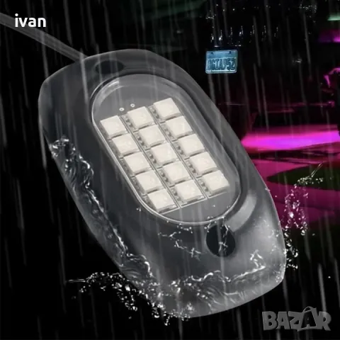 Комплект амбиентно осветление , RGB, Интериор екстериор, 4 модула с  16 диода, app, Bluetooth, 12V, снимка 4 - Аксесоари и консумативи - 49938782