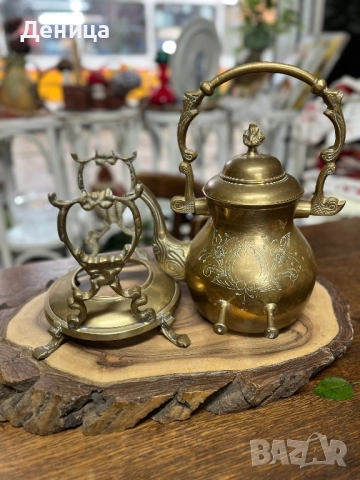 Жесток комплект от месингов чайник и елегантна орнаментирана стойка♥️ йник. , снимка 6 - Други - 52487650