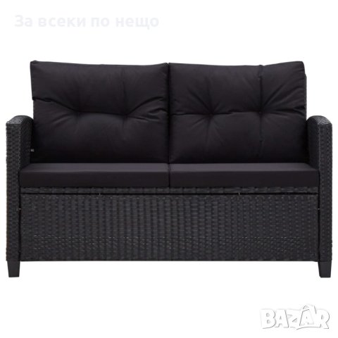 2-местен градински диван с възглавници черен 124 см полиратан, снимка 4 - Дивани и мека мебел - 44443292