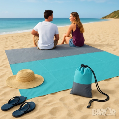 XXL одеяло за плаж и пикник с включени колчета за забиване - 240x220 см, снимка 2 - Други стоки за дома - 51948615