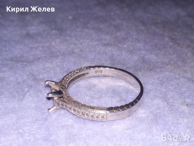 ГОДЕЖЕН СРЕБЪРЕН ПРЪСТЕН СРЕБРО 925 с БЯЛА ПОЗЛАТА и ЦИРКОНЧЕТА с ГНЕЗДО за ВГРАЖДАНЕ на КАМЪК 36475, снимка 5 - Пръстени - 39643113