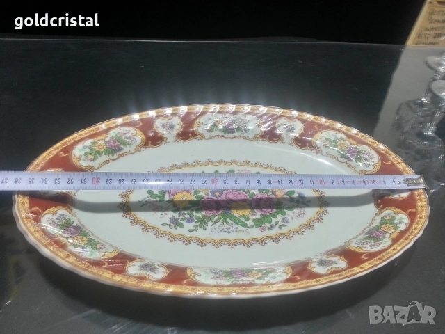 Стар български порцелан плато елипса , снимка 4 - Антикварни и старинни предмети - 52674273