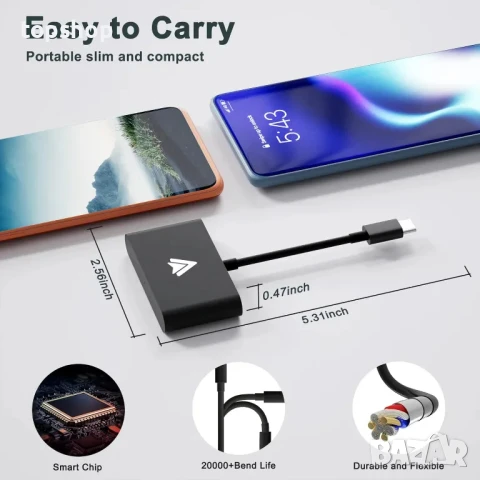 НОВ Безжичен адаптер, съвместим с Android Auto за автомобили, черен, снимка 6 - Аксесоари и консумативи - 50502565