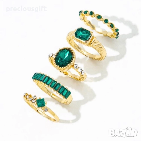 Комплект бижута - 5 броя пръстени, снимка 4 - Пръстени - 52913577