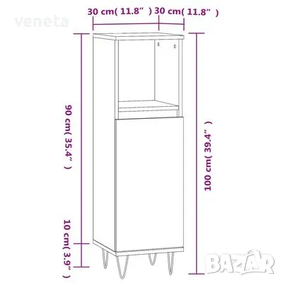   vidaXL Шкаф за баня Черен 30x30x100 см Инженерно дърво, снимка 10 - Шкафове - 48538952