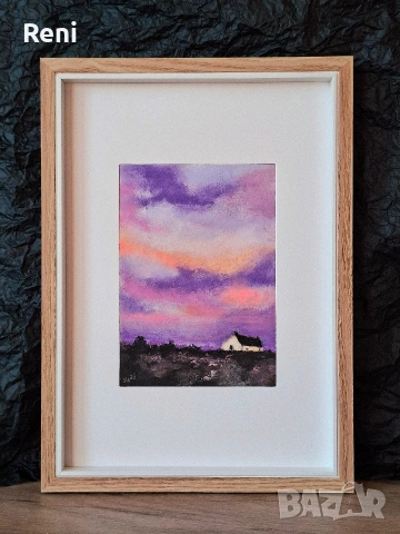 Вечерно небе, пастелна картина, оригинал