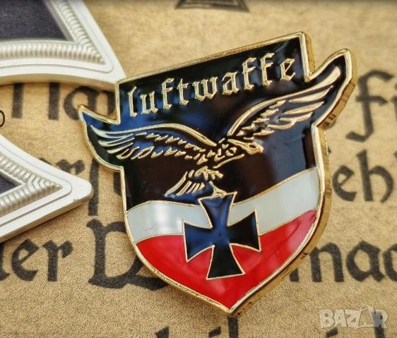 Брошка Luftwaffe SS23 Орел Черен Кръст Военновъздушни Сили Германия Третия Райх Железен Кръст Значка, снимка 2 - Колекции - 49374358
