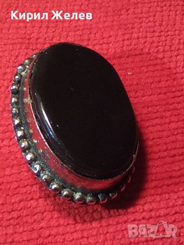 СТАРА ТИБЕТСКО СРЕБРО БРОШКА с ГОЛЯМ ЧЕРЕН ОНИКС 14192, снимка 4 - Антикварни и старинни предмети - 29564208