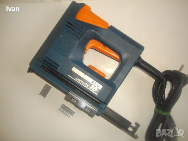 НОВ AEG Powertac 16 Професионален оригинален ел. такер с регулация за скоби до 15 мм , снимка 13 - Други инструменти - 53404832