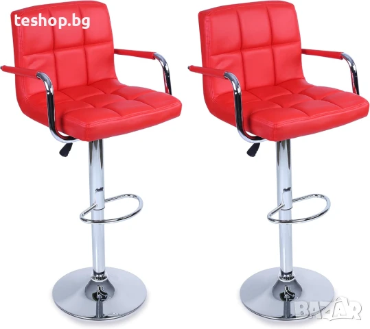 Бар стол 2 броя комплект кожа червен цвят от 300 лева на 250 лева