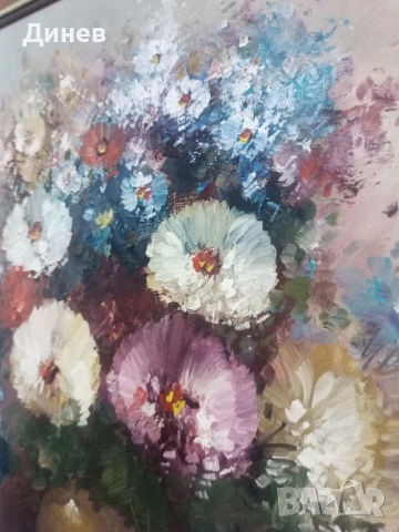 Пищен Букет от Вечна Красота – Оригинално Масло от Schumann, снимка 6 - Картини - 52146470