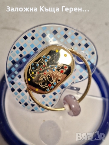 Детски биберон със златна капачка и дръжка - 8,46 гр., снимка 5 - Колиета, медальони, синджири - 52802663