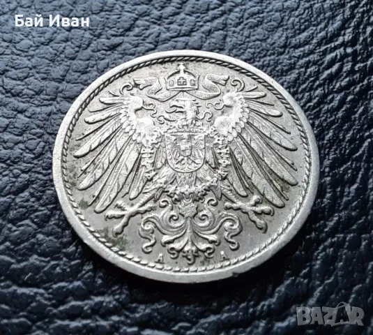 Стара монета 10 пфенига 1913 г. буква А - Германия- хит цена, снимка 5 - Нумизматика и бонистика - 47912224