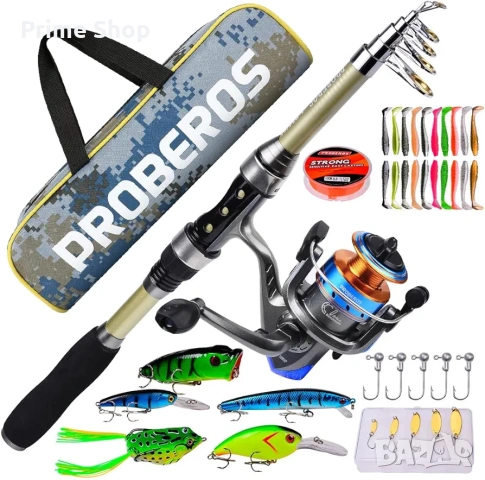 Телескопична спининг въдица 180см с макара, аксесоари и чанта 