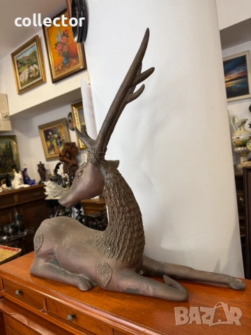 Голяма бронзова скулптура на елен. №7389, снимка 3 - Колекции - 51887231