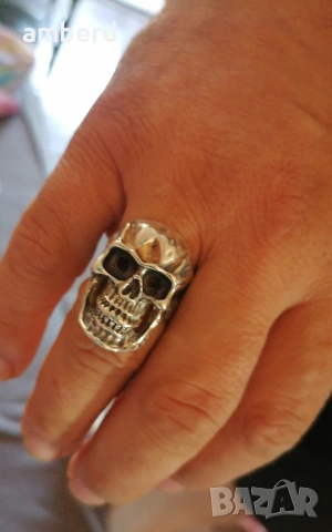 Уникален мъжки сребърен пръстен - череп