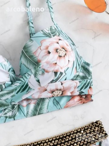 Дамски моден бански костюм от две части с принт на цветя, 2цвята , снимка 11 - Бански костюми - 41227947